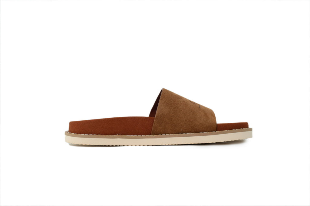 Loro Piana Slide Sandals in Brown Suede