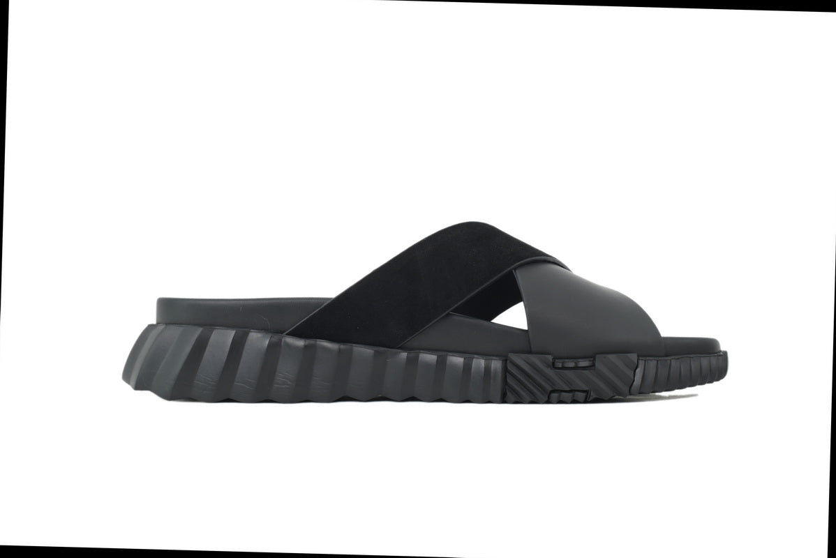 Hermès Cross-Strap Slide Sandals in Black
