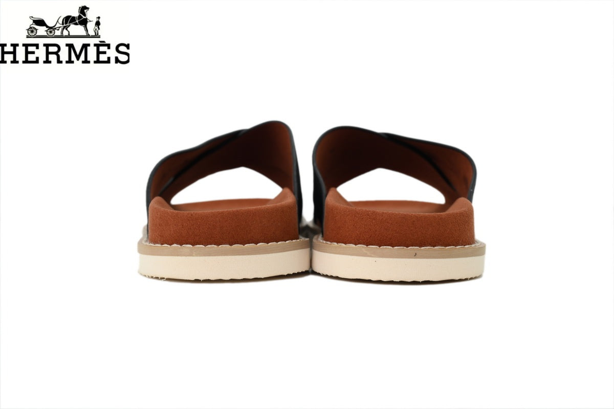 Loro Piana Black Suede Cross-Strap Slide Sandal