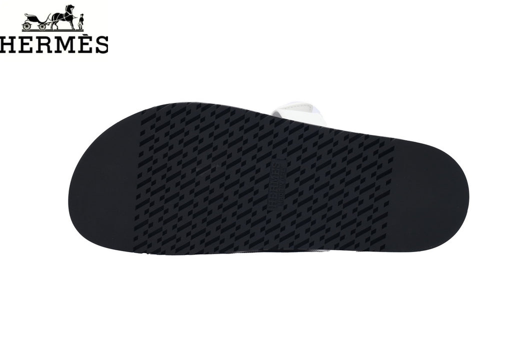 Hermès Black Leather Double-Strap Adjustable Slide Sandal