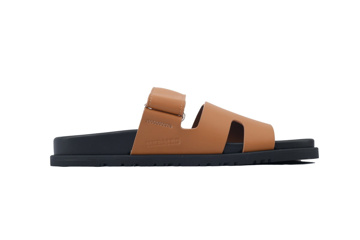 Hermès Chypre Slide Sandals in Tan Leather