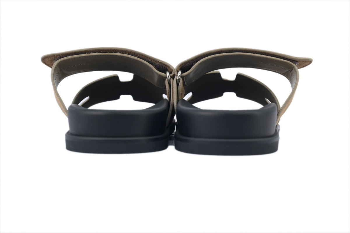 Hermès Chypre Slide Sandals in Khaki Suede
