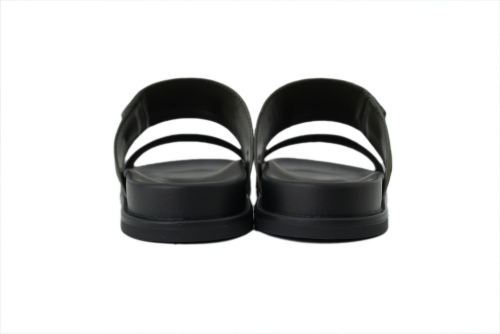 Hermès Slide Sandals in Olive Suede and Black Leather
