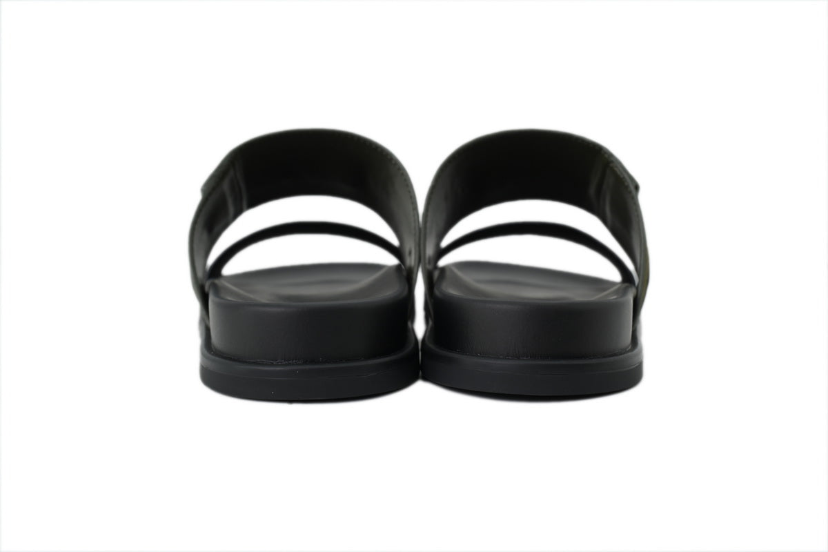 Hermès Slide Sandals in Olive Suede and Black Leather