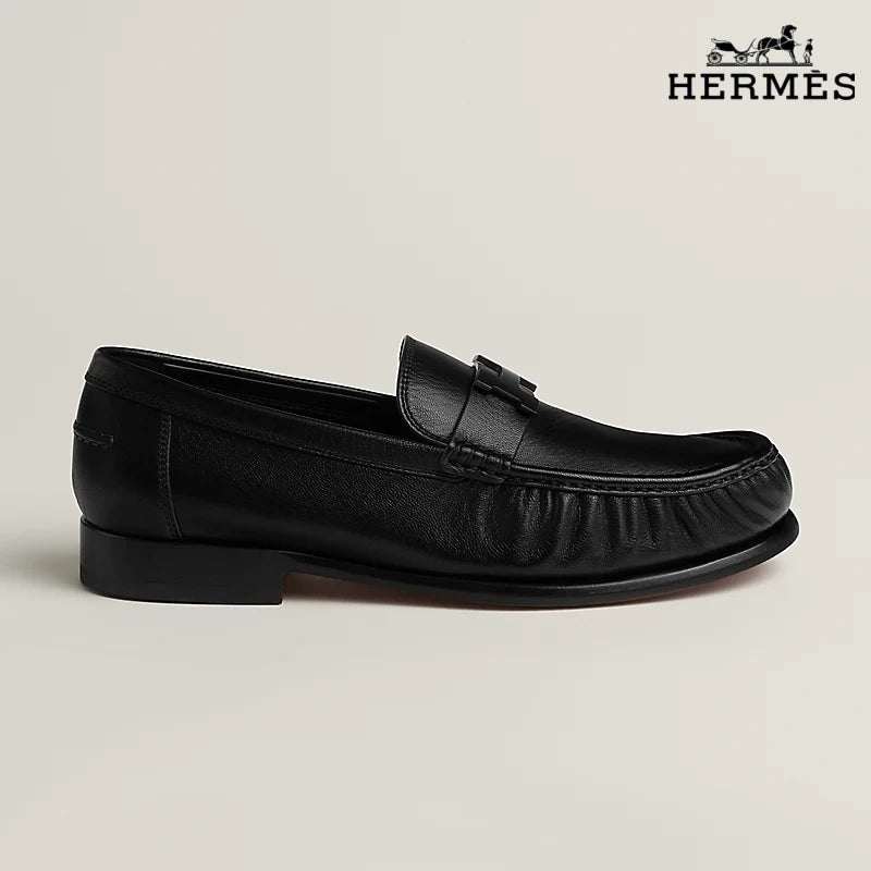 Hermès Black Leather Loafer with H Buckle