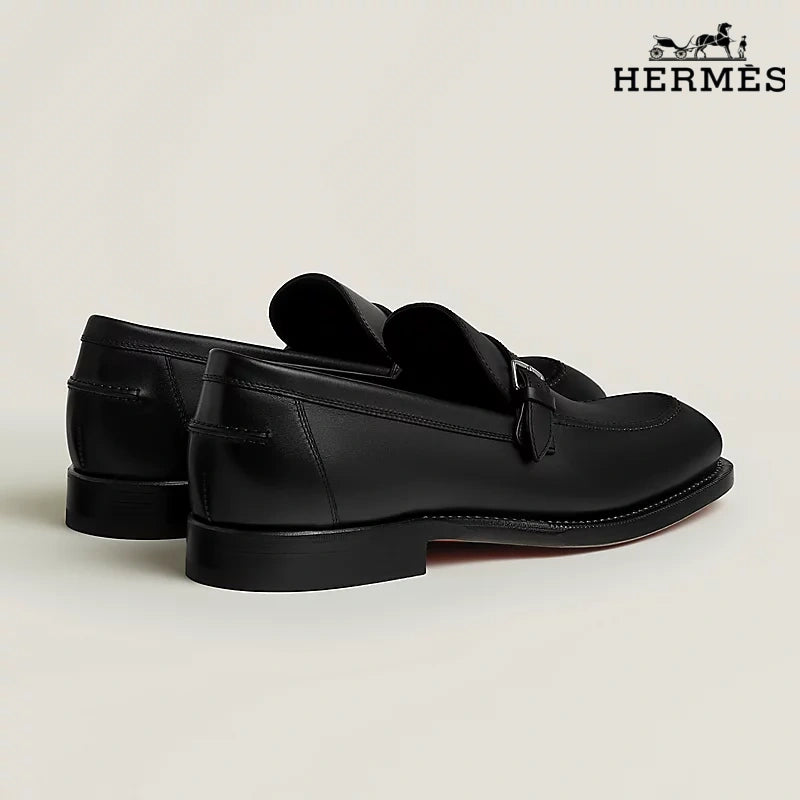 Hermès Black Leather Loafer with Single Buckle