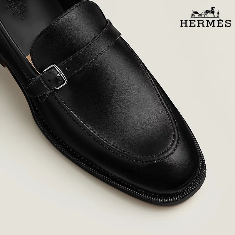 Hermès Black Leather Loafer with Single Buckle