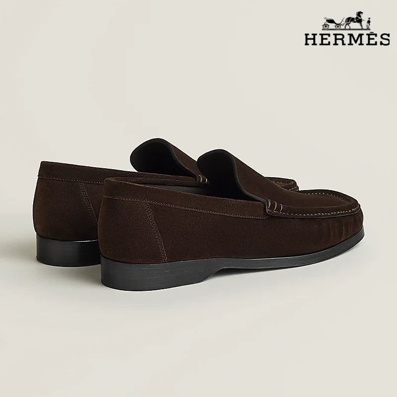 Hermès Dark Brown Smooth Leather Loafer with Embossed Logo