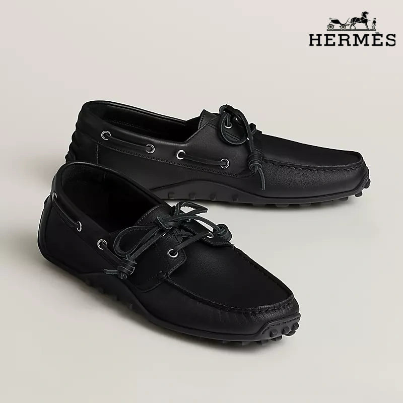 Hermès Black Leather Lace-Up Driving Shoe
