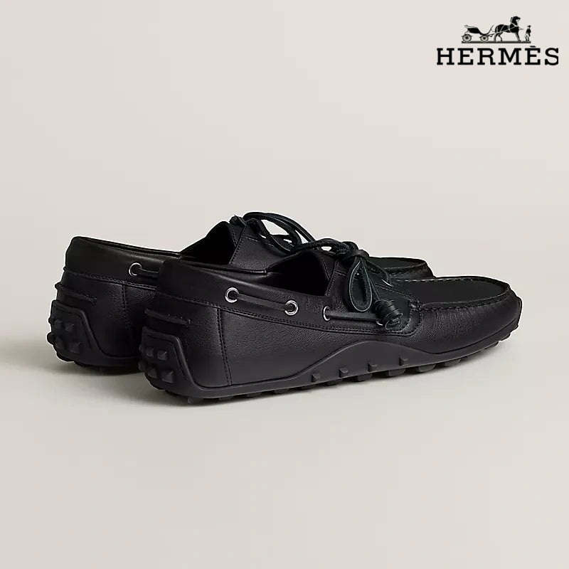 Hermès Black Leather Lace-Up Driving Shoe