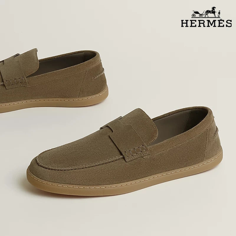 Hermès Khaki Suede Loafer with Gum Sole