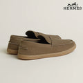 Hermès Khaki Suede Loafer with Gum Sole