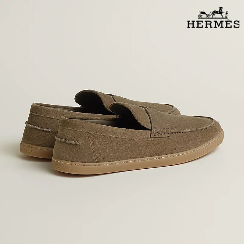 Hermès Khaki Suede Loafer with Gum Sole