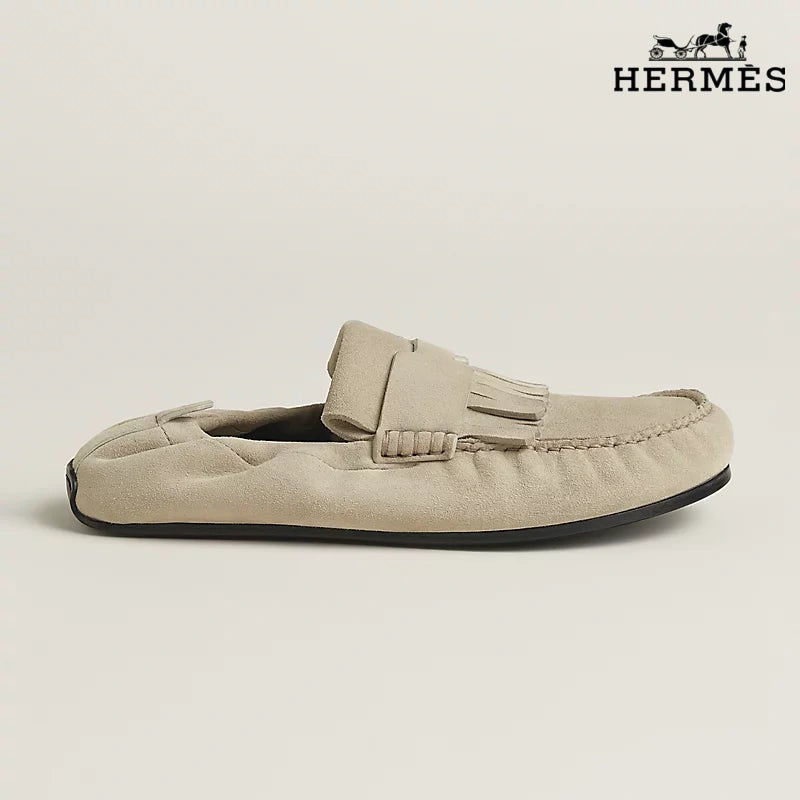 Hermès Beige Suede Mule Loafer with Tassel