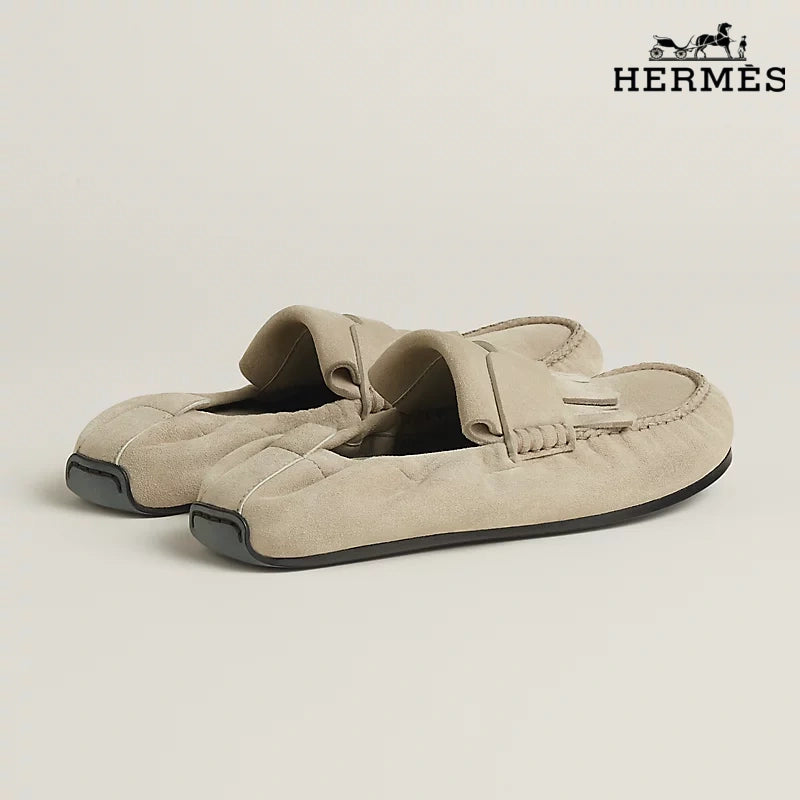 Hermès Beige Suede Mule Loafer with Tassel