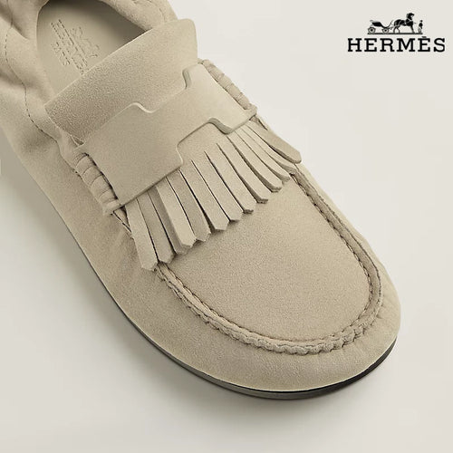 Hermès Beige Suede Mule Loafer with Tassel