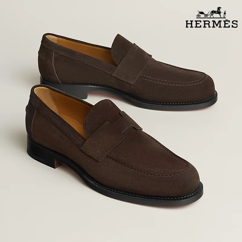 Hermès Loafer Dark Brown Suede Leather