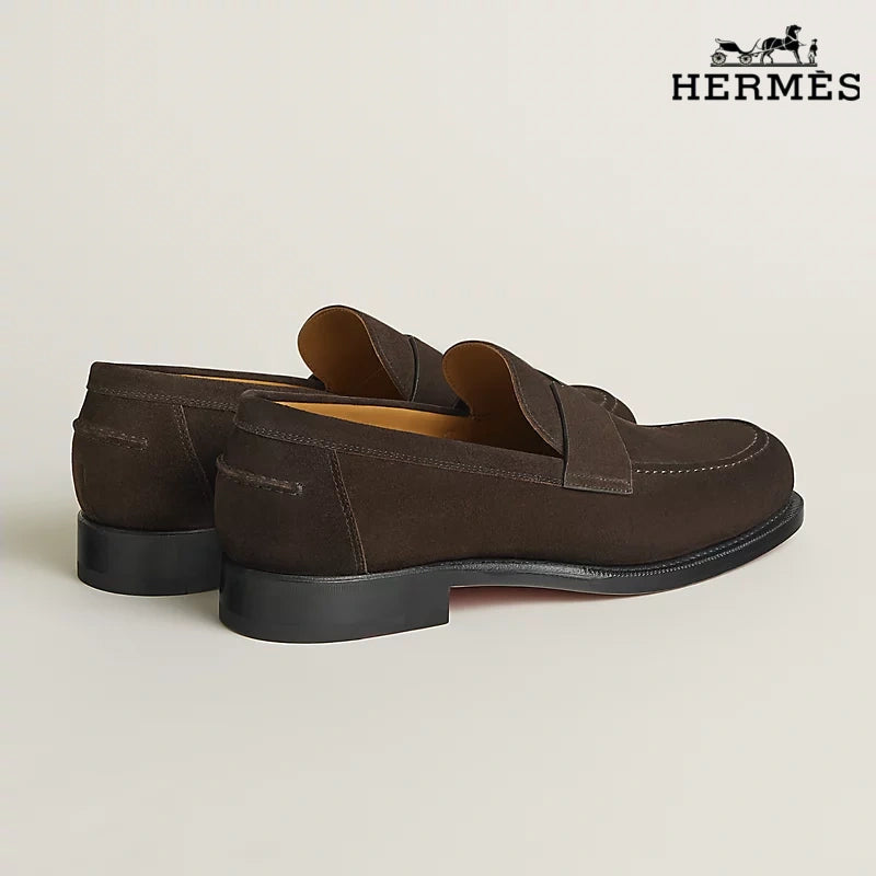 Hermès Loafer Dark Brown Suede Leather