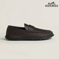 Hermès Dark Brown Leather Driving Loafer with Studded Sole