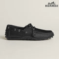 Hermès Black Grained Leather Lace-Up Driving Shoe with Studded Sole