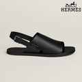 Hermès Black Smooth Leather Slingback Sandals