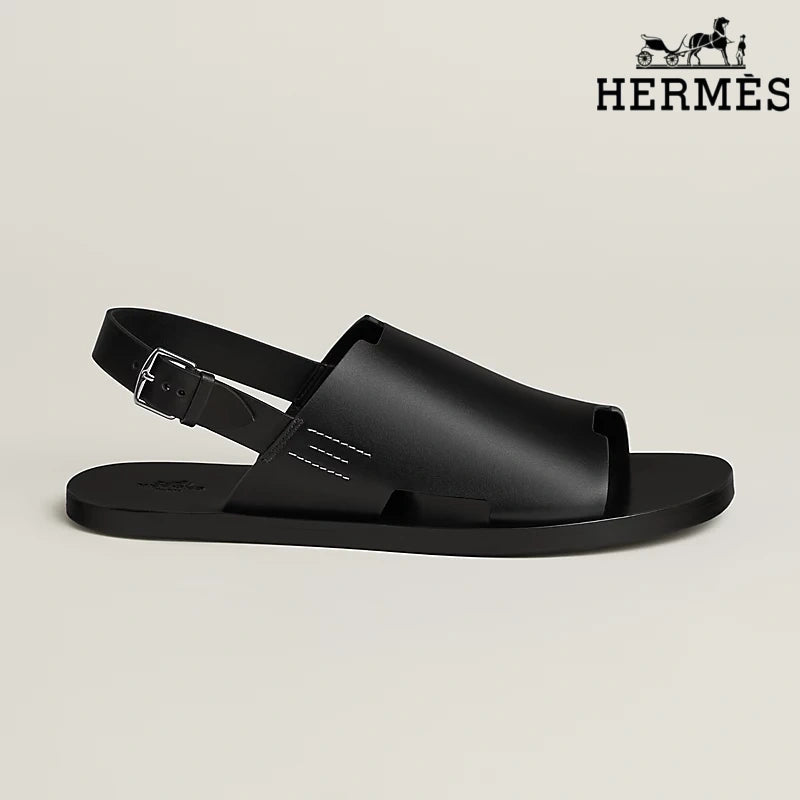 Hermès Black Smooth Leather Slingback Sandals