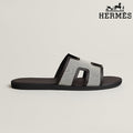 Hermès Izmir Beige Canvas Slide Sandals with Leather Trim