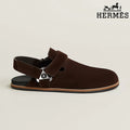 Hermès Dark Brown Suede Slingback Mules with Silver H Turnlock