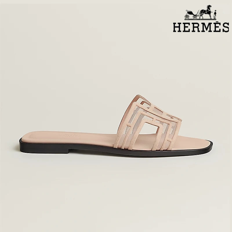 Hermès Nude Mesh Slide Sandals with H Cutout