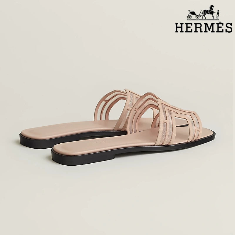 Hermès Nude Mesh Slide Sandals with H Cutout