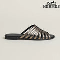 Hermès Metallic Bronze Leather Flat Slide Sandals