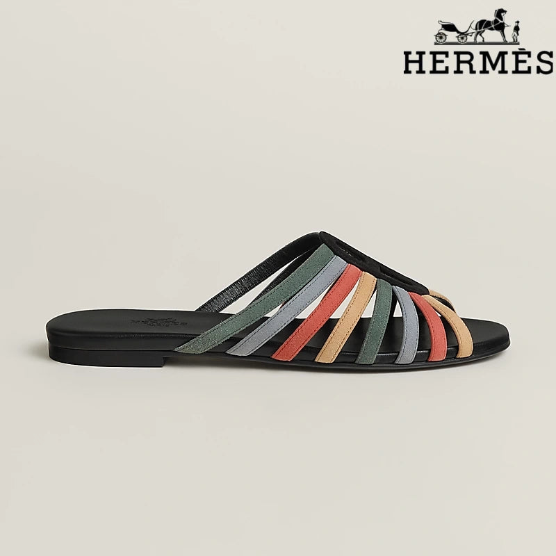 Hermès Multicolor Suede Flat Slide Sandals