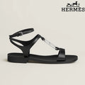 Hermès Black Calfskin Ankle Strap Flat Sandals