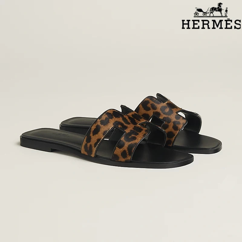 Hermès Oran Leopard Print Flat Sandal