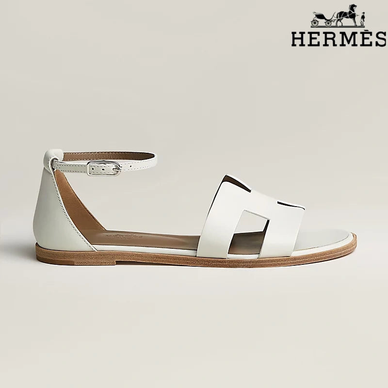 Hermès Santorini White Flat Sandals