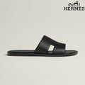 Hermès Black Leather Oran Slide Sandals
