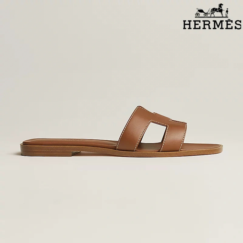 Hermès Brown Leather Oran Slide Sandals