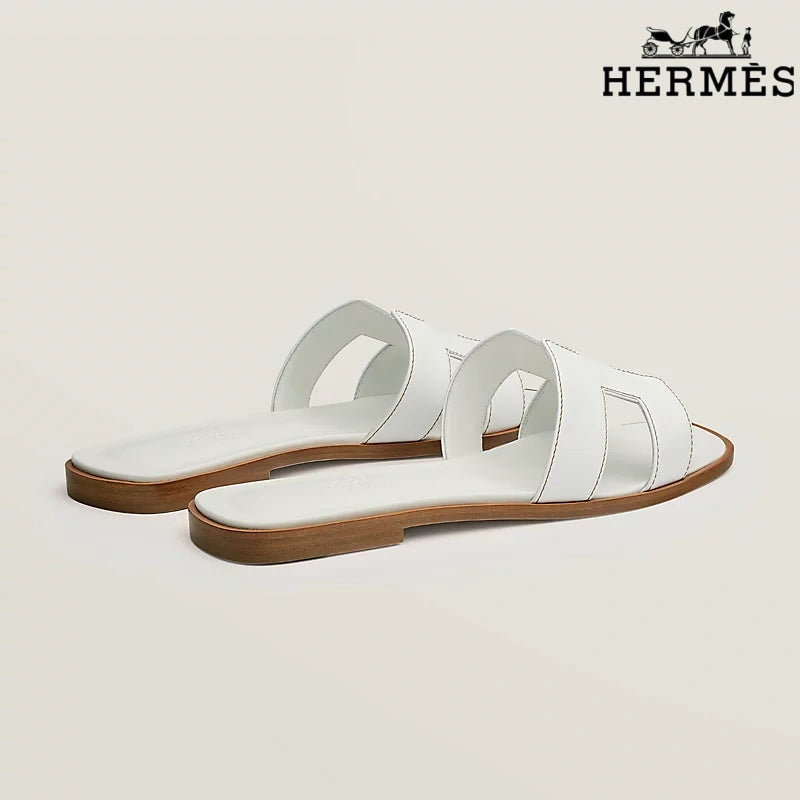 Hermès White Leather Oran Slide Sandals