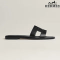 Hermès Black Leather Oran Slide Sandals