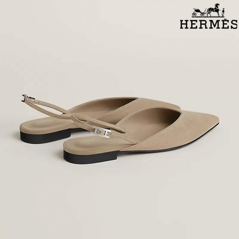 Hermès Beige Suede Slingback Flats