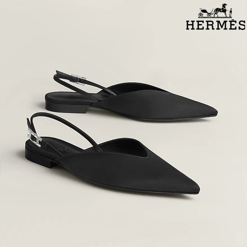 Hermès Black Leather Slingback Flats