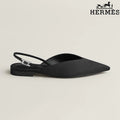 Hermès Black Leather Slingback Flats