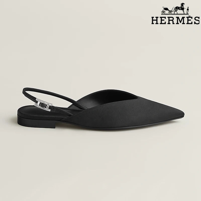 Hermès Black Leather Slingback Flats