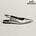 Hermès Silver Metallic Leather Slingback Flats