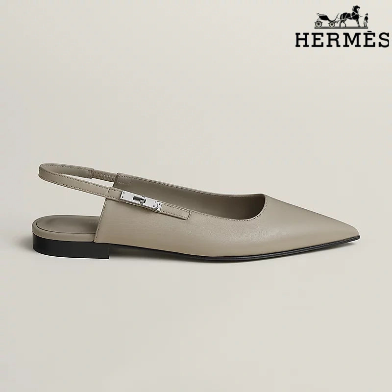 Hermès Burgundy Leather Slingback Flats