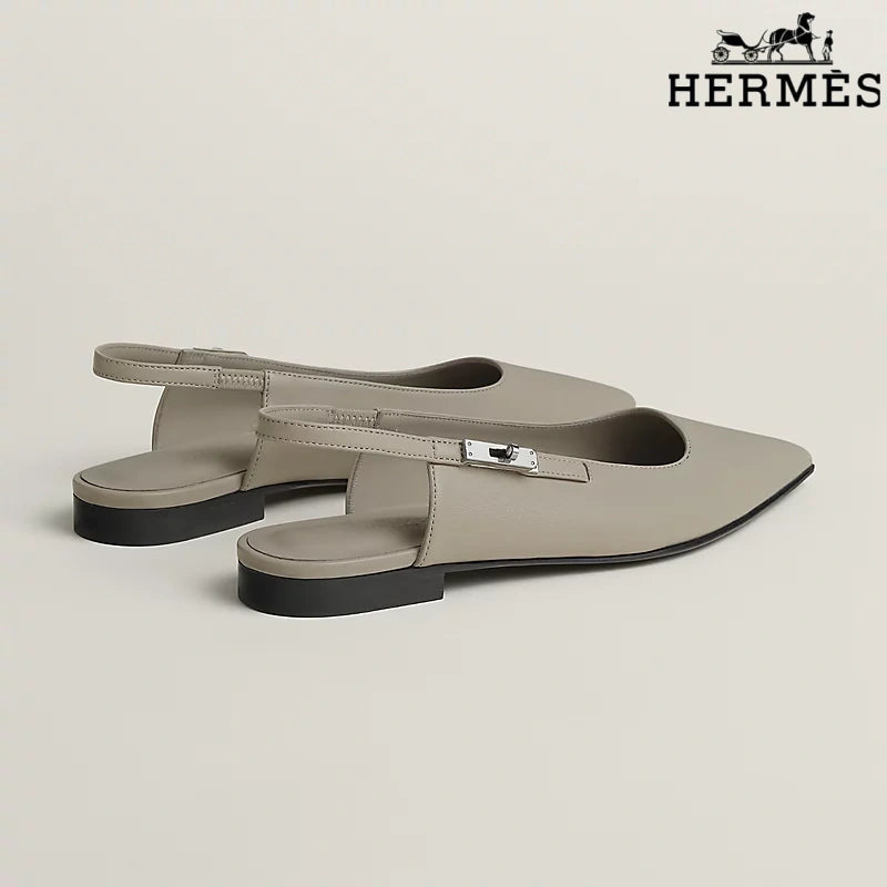 Hermès Burgundy Leather Slingback Flats