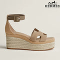 Hermès Beige Suede Wedge Espadrille Sandal