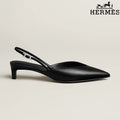 Hermès Black Leather Slingback Kitten Heels