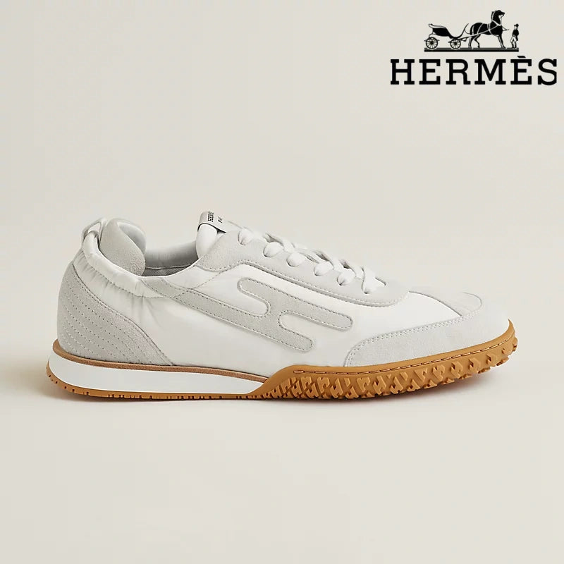 Hermès White and Grey Suede Sneakers