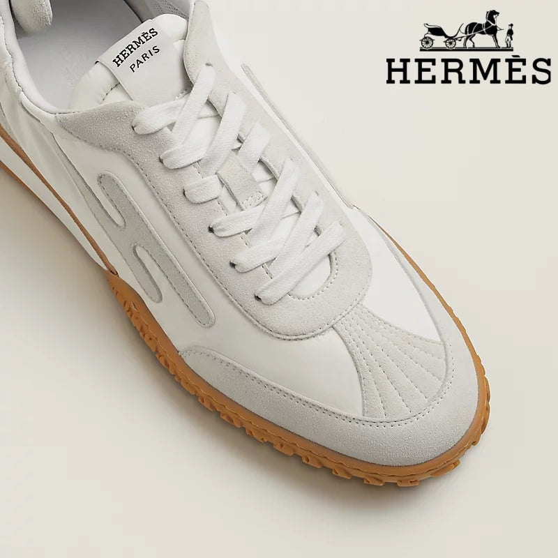 Hermès White and Grey Suede Sneakers